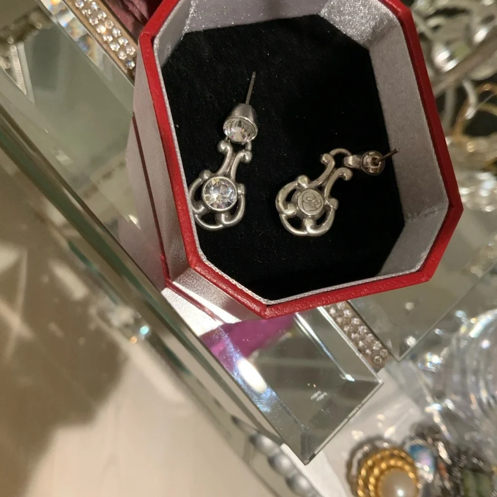Brighton rare Silver Crystal Drop Earrings - Elegant Women's Jewelry